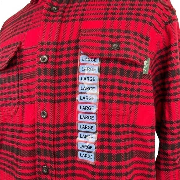 Woolrich Men’s Black and Red Long Sleeve Casual Brawny Flannel Shirt
